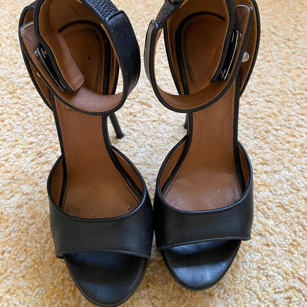 Givenchy Black Leather Shark Tooth Ankle Strap